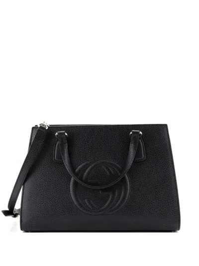 Pre-owned Gucci Soho Convertible Top Handle Leather Medium Satchel In Black