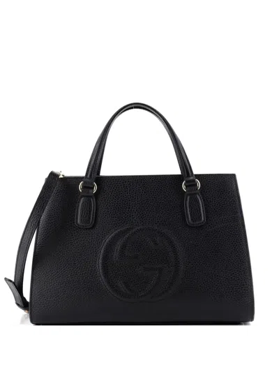 Pre-owned Gucci Soho Convertible Top Handle Leather Medium Satchel In Black