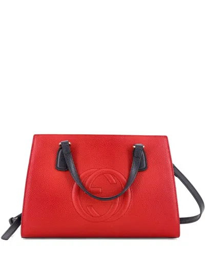 Pre-owned Gucci Soho Convertible Top Handle Leather Medium Satchel In Neutral