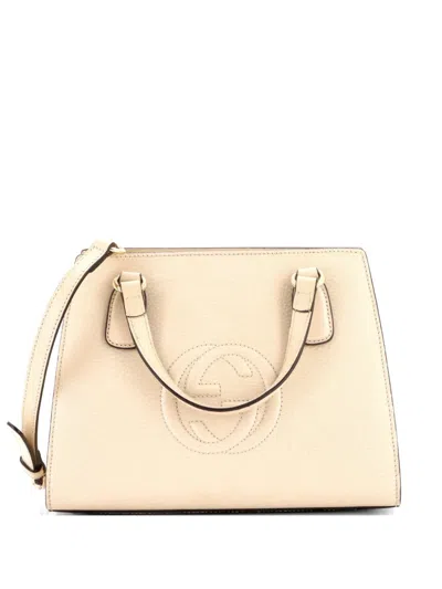 Pre-owned Gucci Soho Convertible Top Handle Leather Small Satchel In Neutral