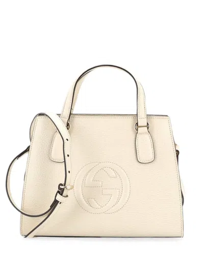 Pre-owned Gucci Soho Convertible Top Handle Leather Small Satchel In Neutral
