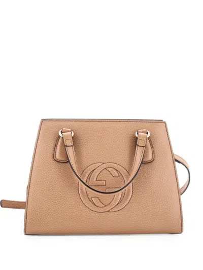 Pre-owned Gucci Soho Convertible Top Handle Leather Small Satchel In Neutral