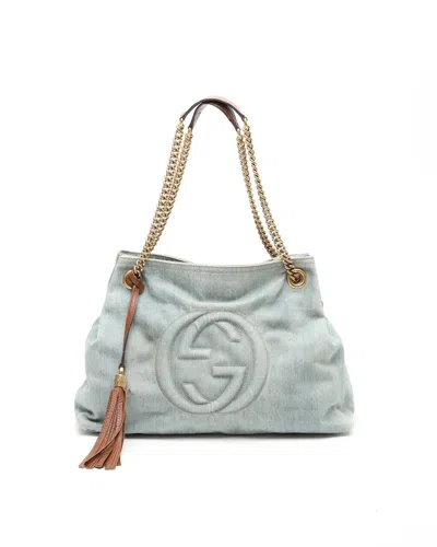 Gucci Soho Denim Chain Tote Bag In Blue