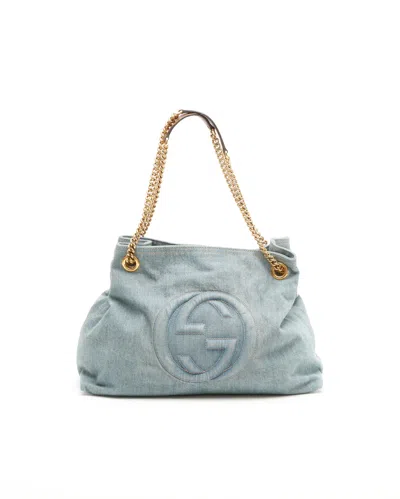 Gucci Soho Denim Chain Tote Bag In Blue