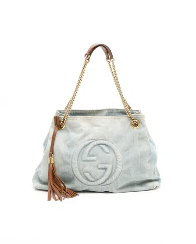 Gucci Soho Denim Chain Tote Bag In Blue