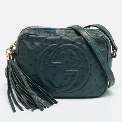 Pre-owned Gucci Soho Disco Camera Dark Green Ostrich Crossbody Bag