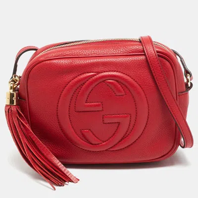 Pre-owned Gucci Soho Disco Camera Red Leather Crossbody Bag