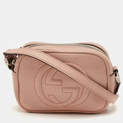 Pre-owned Gucci Soho Disco Mini Beige Leather Shoulder Bag In Sand