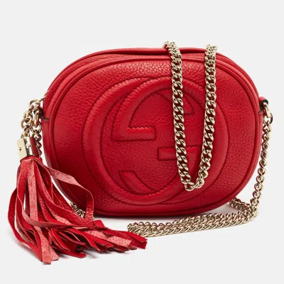 Pre-owned Gucci Soho Disco Round Red Leather Crossbody Bag
