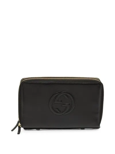 Pre-owned Gucci Soho Double Zip-around Wallet In Black