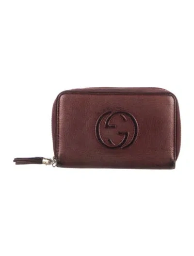 Pre-owned Gucci Soho Interlocking G Logo Compact Wallet In Burgundy