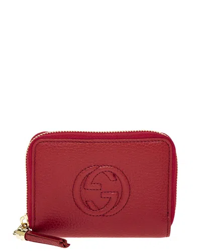 Gucci Soho Leather Card Case In Red