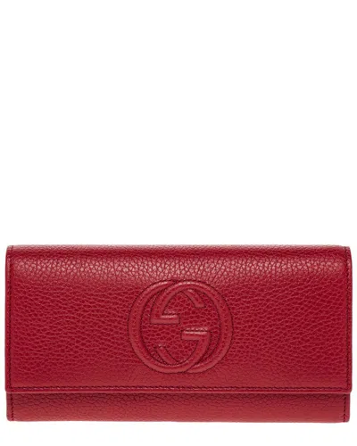 Gucci Soho Leather Continental Wallet In Red