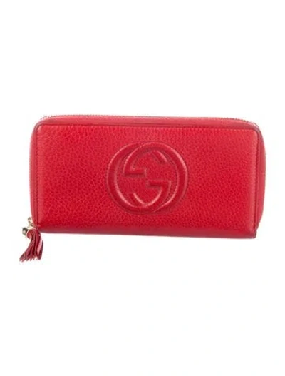 Pre-owned Gucci Soho Leather Interlocking G Logo Continental Wallet In Red