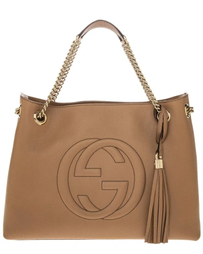 Gucci Soho Leather Tote In Beige