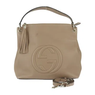 Pre-owned Gucci Soho Mauve Leather Tote Bag () In Beige