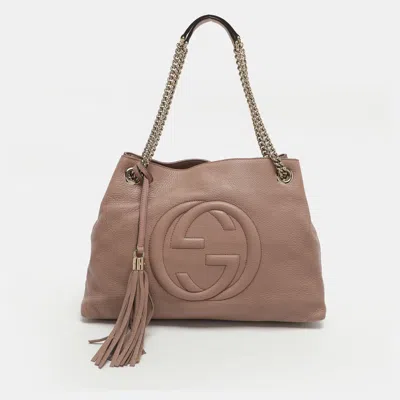 Pre-owned Gucci Soho Medium Rose Poudre Leather Chain Tote In Pink