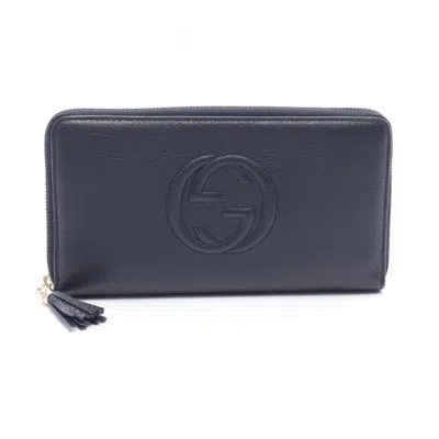 Pre-owned Gucci Soho Navy Leather Long Wallet (bi-fold) () In Blue