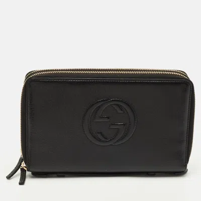 Pre-owned Gucci Soho Organizer Black Leather Double Zip Around Wallet