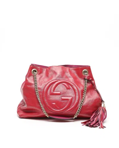 Gucci Soho Patent Chain Tote Bag In Red