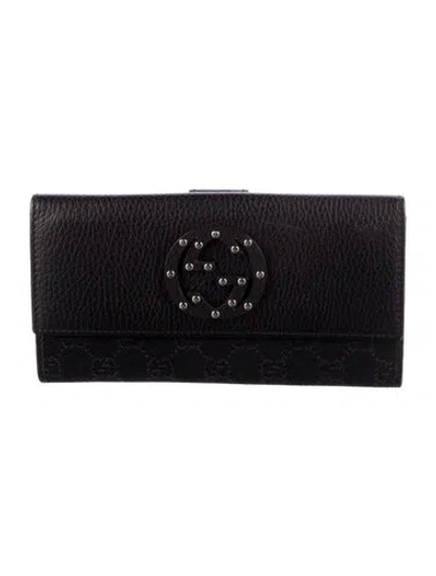 Pre-owned Gucci Soho Studded Continental Gg Canvas Bifold Wallet In Brown