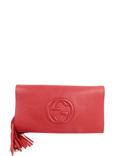 Pre-owned Gucci Soho Tassel Clutch Bag In Red