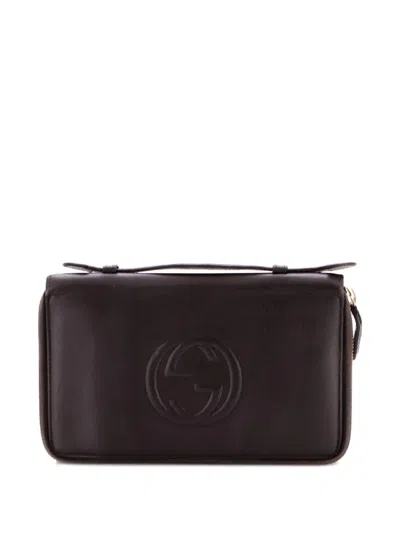 Pre-owned Gucci Soho Travel Organizer Wallet Leather Small Wallets In Black
