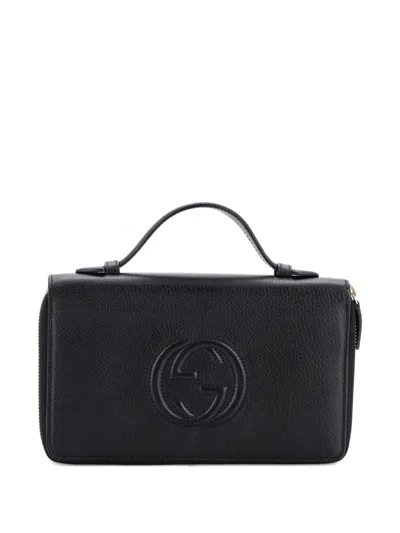 Pre-owned Gucci Soho Travel Organizer Wallet Leather Small Wallets In Black