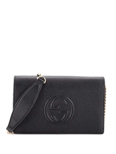 Pre-owned Gucci Soho Wallet On Chain Leather Crossbody Bag In Black