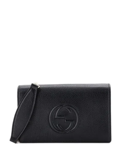 Pre-owned Gucci Soho Wallet On Chain Leather Crossbody Bag In Black