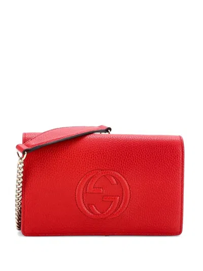 Pre-owned Gucci Soho Wallet On Chain Leather Crossbody Bag In Red