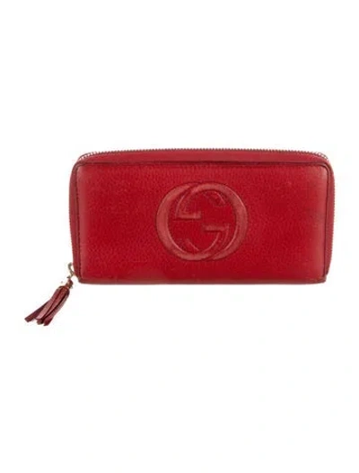 Pre-owned Gucci Soho Zip Around Continental Interlocking G Logo Continental Wallet In Red