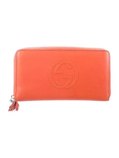 Pre-owned Gucci Soho Zip Around Wallet Interlocking G Logo Continental Wallet In Orange