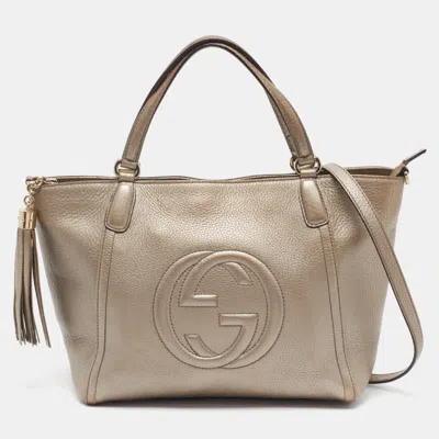 Pre-owned Gucci Soho Zip Gold Leather Tote