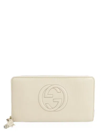 Pre-owned Gucci Soho Zip-around Leather Wallet In Neutral
