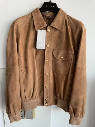 Pre-owned Gucci Soldout $4k Value Runway Suede Leather Jacket In Tan Suede