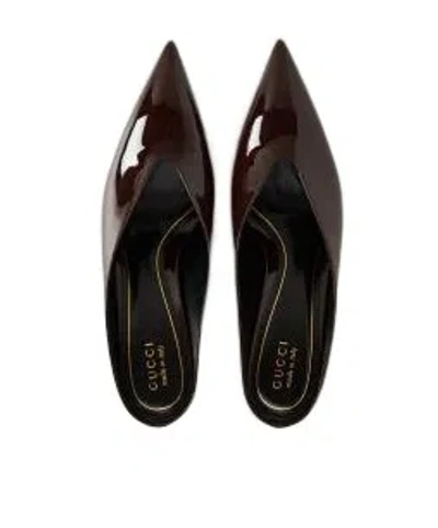 Gucci Solid Color Heeled Mules In Burgundy
