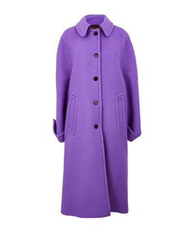 Gucci Solid Color Wool Overcoat In Purple