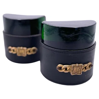 Pre-owned Gucci Solid Italian Glass Blocks Wrapped Leather Bookends In The Style Of  In Black