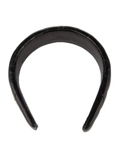 Pre-owned Gucci Solid Leather Headband In Black