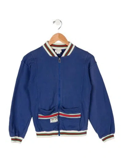 Pre-owned Gucci Kids' Solid Web-trim Zip Sweater In Blue