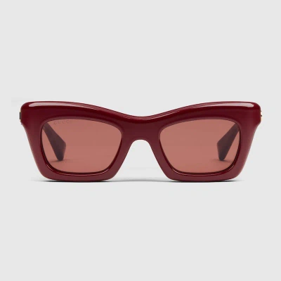 Gucci Rectangular Frame Sunglasses In Bordeaux