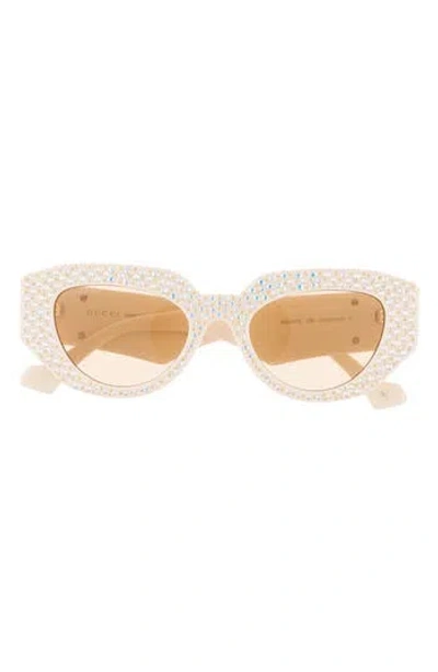 Gucci Special Edition 51mm Pavé Crystal Rectangular Sunglasses In Ivory Ivory Brown