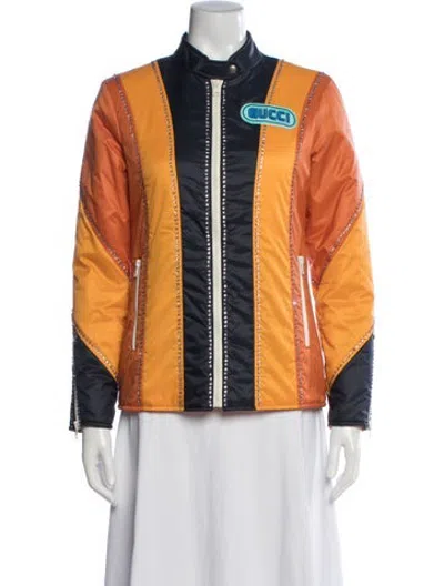 Pre-owned Gucci Spiritismo Rhinestone Colorblock Pattern Biker Jacket W/ Tags In Orange
