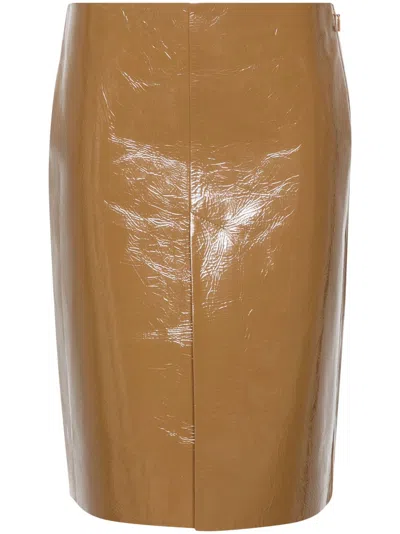 GUCCI BROWN SPLIT-HEM LEATHER SKIRT