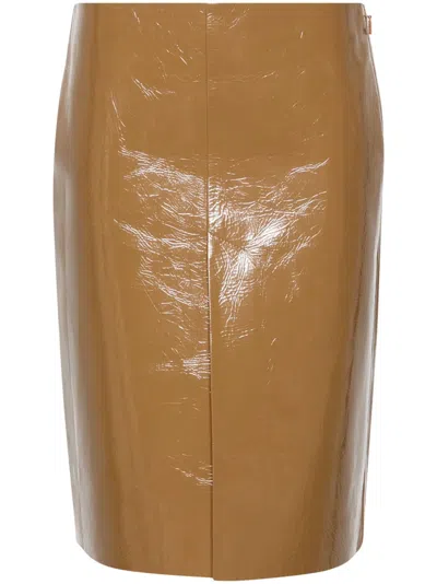 Gucci Split-hem Leather Skirt In Brown