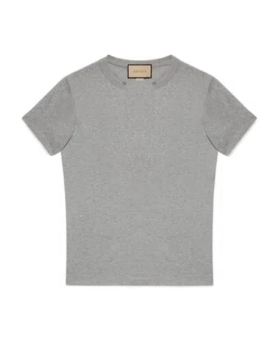 Gucci Split-neck Cotton T-shirt In Gray