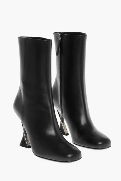 Gucci Spool Heel Lebonne Leather Booties 11cm In Black