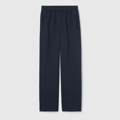 Gucci Men Blue Trousers With Elasticated Waist And Web Detail On The Back In Tech Fabric Man