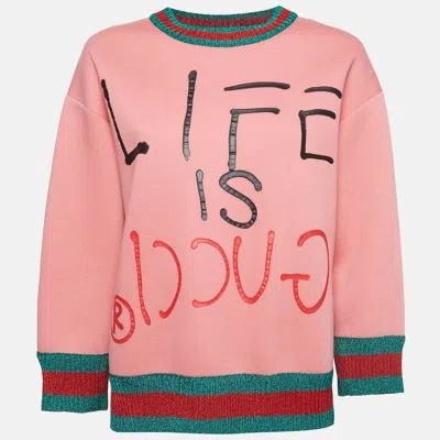 Pre-owned Gucci Spray Painted Cotton Sweatshirt M In Pink